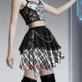 Summer Large Size New Irregular Punk Style Sexy Plaid Splicing Skirt Personalized Girl Subculture Lace Goth Style Short Skirt