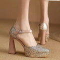 Aphixta Elegant Woman High Heel Pumps Seuined Cloth Upper Bling Party Shoes for Woman Silver Women's Pumps and Heels