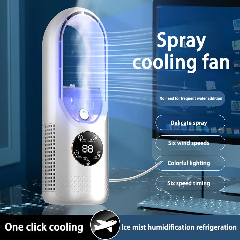 Lenovo Ice Cool Portable USB Air Cooler Fan with Purifying and Humidifying Mist Spray and LED Display Desktop Cooling for Office