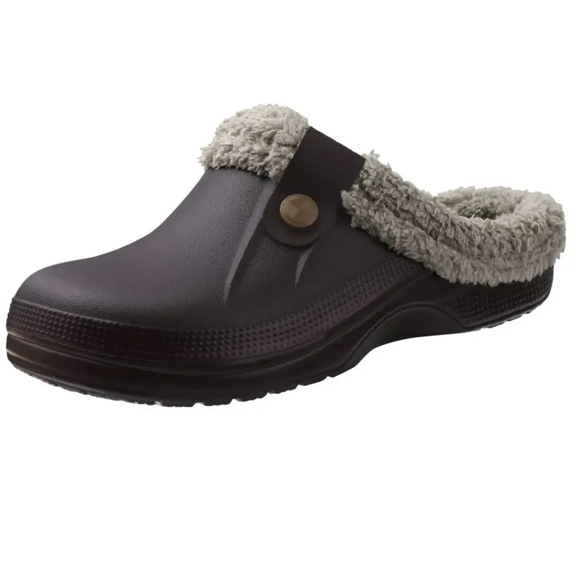 Smile Winter Fur Lined Clogs Women Fuzzy Slippers Men Warm House Slippers Adult Outdoor Waterproof Slippers Comfort Garden Clogs