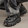 Casual Female Runway Shoes Platform Metal Toe Chunky Sneakers Women Gothic Punk Style Sneakers Rock Design Black Walking Shoes