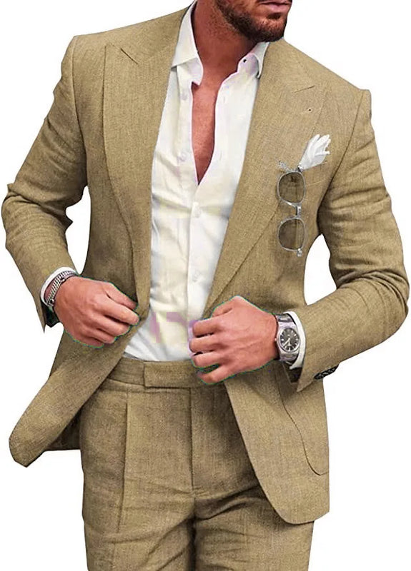 Men‘s Linen Pant Suit Set Plus - size Black Blue Single Button 2 - Piece Summer Business Formal Casual - View 15 | SAMAG