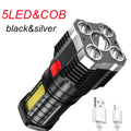 5LED High Power Led Flashlights Rechargeable Camping Spotlight with Side Light 3 Lighting Modes for Camping Adventure Outdoor