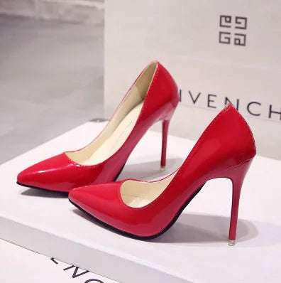 New women's Pumps Female Fashion Patent Leather Sexy Pointed Toe high heels Large size work shoes Wedding Shoes Size 44