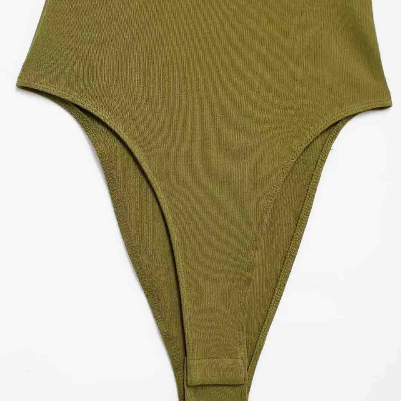 Women's Skinny Ribbed Bodysuits O Neck Straps Snap-Button Sexy Fashion Female Playsuits Comfortable Stretchy Clothing