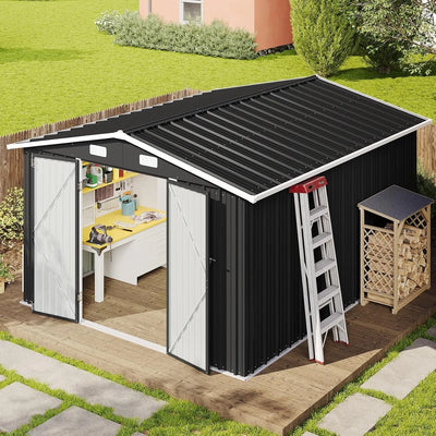 10x12 FT Metal Outdoor Storage Shed, Double Hinged Large | SAMAG