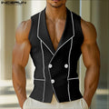INCERUN Men Vests Printing Color-block Lapel Sleeveless Button Casual Male Waistcoats Streetwear 2025 Fashion Leisure Vests Men