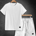 Men's White Diamond Cable Knit Set, Crew Neck Short | SAMAG
