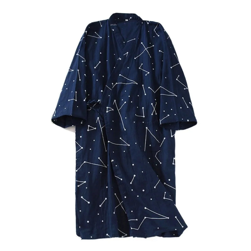 Nightdress V-Neck Men's Kimono Bathrobe Loose Long Sleeve Kimono Pajamas Thin Print Men's Hooded Robe for Spa