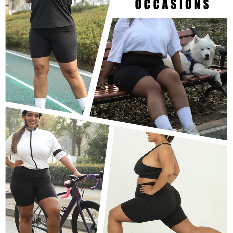 2 Pack Plus Size Biker Shorts for Women High Waisted Super Soft Workout Yoga Athletic Shorts Running