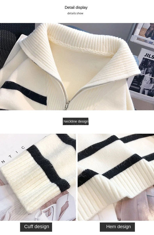 Sweater pullover women Spring and Autumn underwear 2023 New zipper stripe underlay short style popular premium sweater female