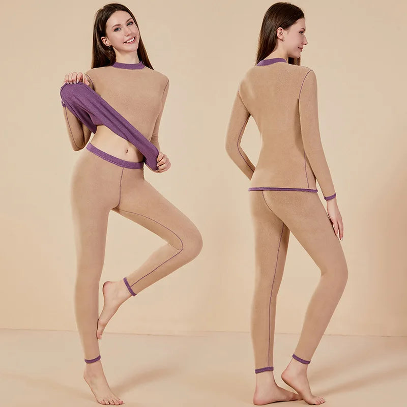 New Style Thermal Underwear Fleece-lined Long Johns Extra Thick Warm with High Neck Suitable for Both Men and Women Couple Set