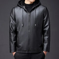 Winter High-end Men's Hooded Leather Jacket with Waterproof Windproof and Plush Insulation Men Clothing