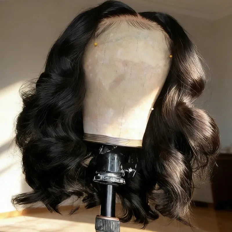 Body Wave Bob Human Hair Wigs 100 Black Bobs Lace Frontal Wigs 13x4 13x6 Glueless Lace Wig 7x5 Closure Raw Peruvian Black Wig