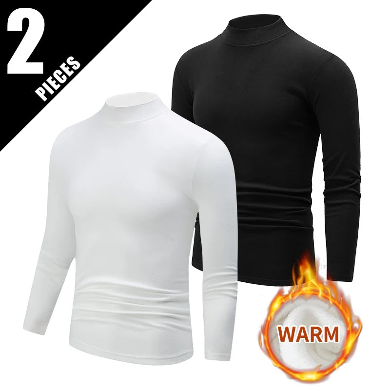 2/4-piece Set Of Autumn And Winter Men's Solid Color Classic Round Neck Warm Underwear Set Casual Mid Neck Bottom Top Warm Pants