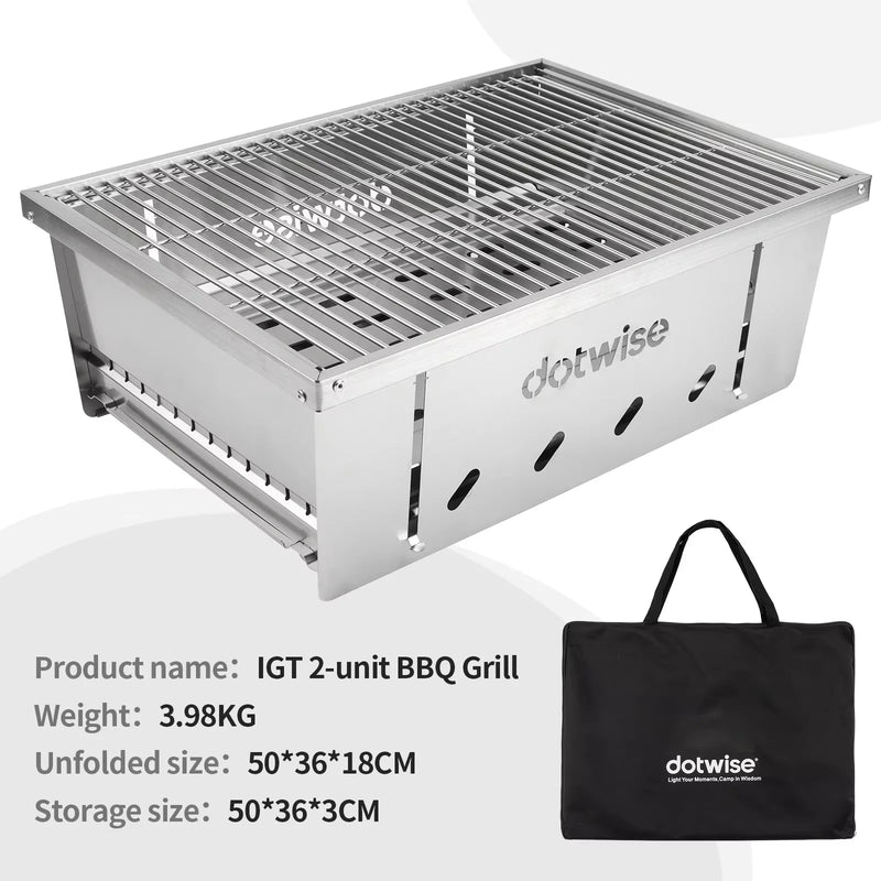 304 Stainless Steel 2 Unit Barbecue Grill Portable Outdoor Stove IGT Table Stove Folding Firewood Stove Barbecue Camping Stove