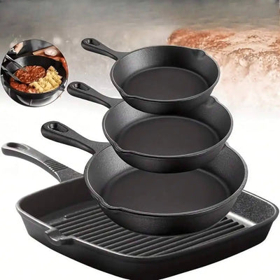 4 - Piece Cast Iron Cookware Set, Round Frying Pans | SAMAG