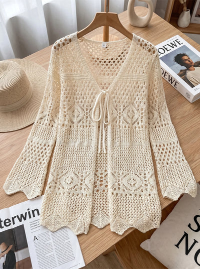 Ladies Beach Vacation Tied Spring Summer Knitted Cardigan | SAMAG
