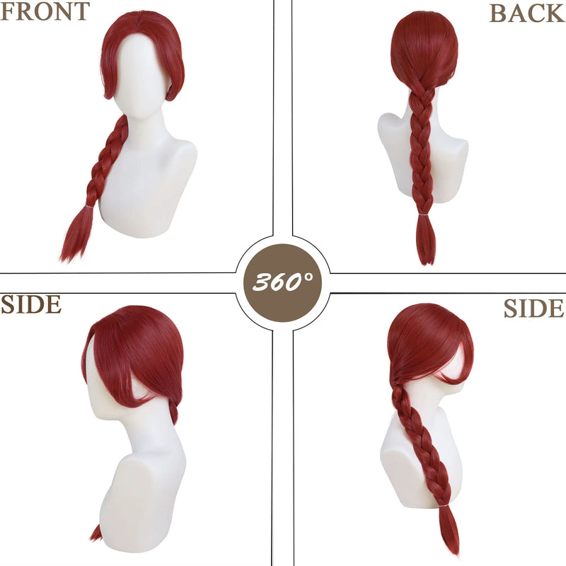 Synthetic Hair Long Red Braid Princess Wig Fiona Cosplay Costume Wig for Women Halloween Party Dark Red Braided Wigs Drag Queen