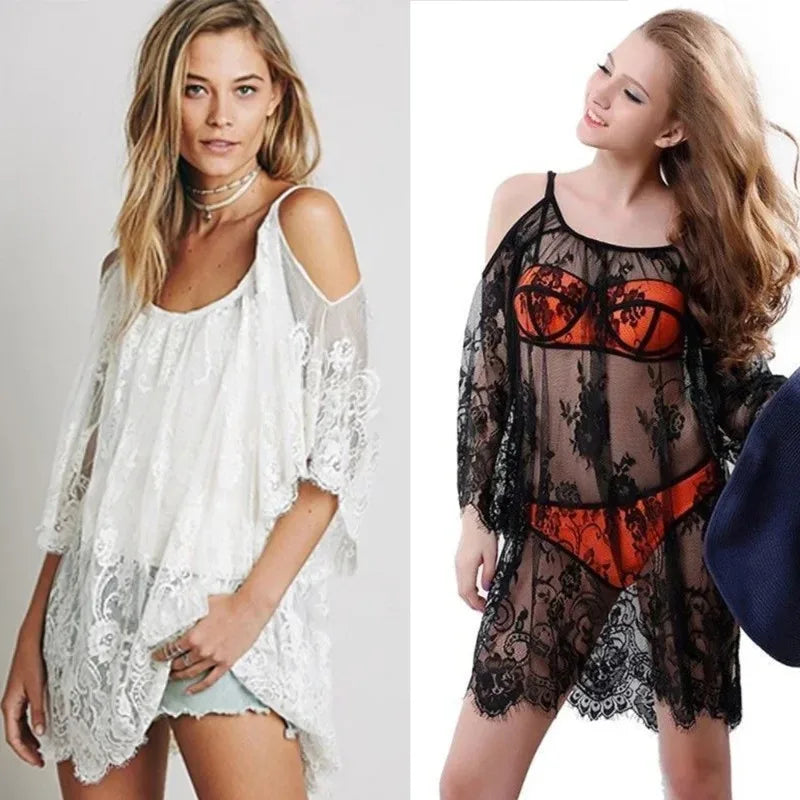 Sexy Cover Up Women Summer Lace Crochet Beach Dress Bathing Suit Bikini Swimwear Casual Boho Chic Vacation Outfit Hot Trendy