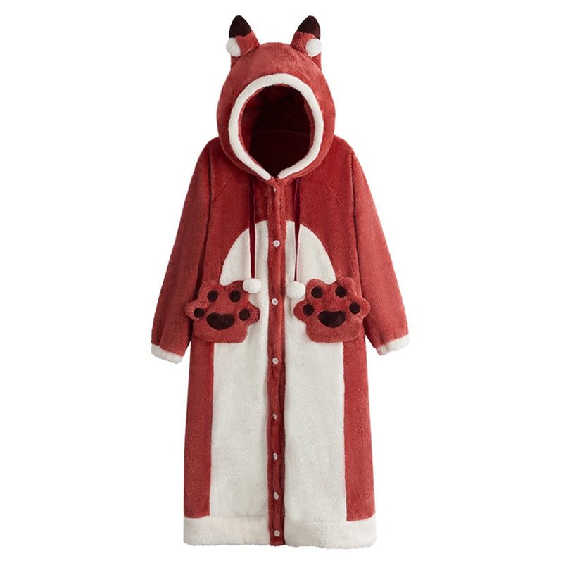 Winter Pajamas For Women Cartoon Hooded Long Robe Cute | SAMAG