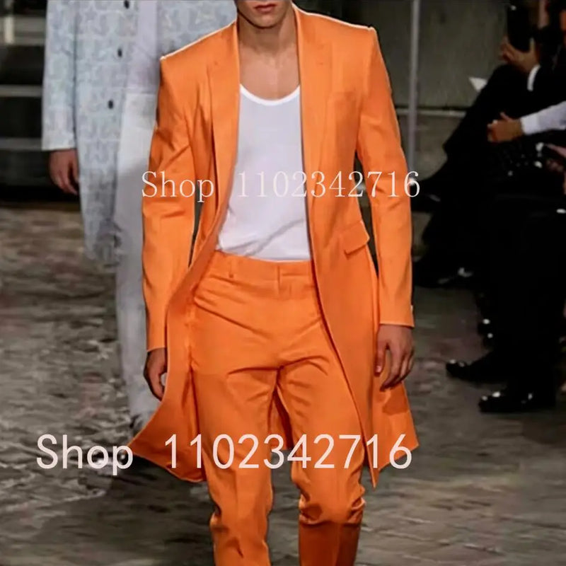 2025 New Summer Long Jacket Wedding Suits for Men White Trousers Groom Tuxedos Classic Lapel Man Blazer 2 Pieces Coat Pants Prom