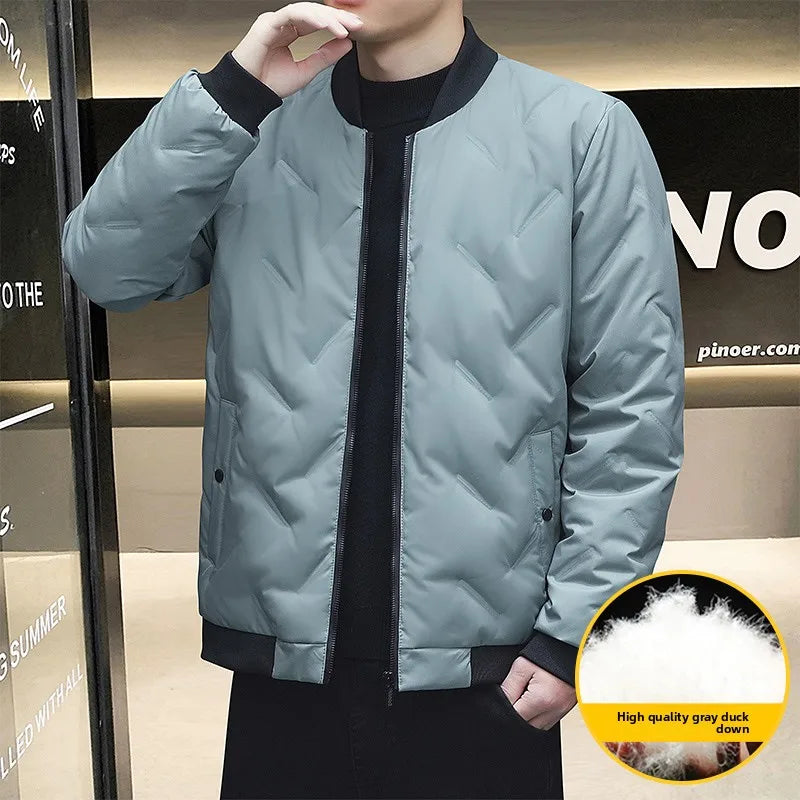 Men's Baseball Collar Mountaineering Down Jacket New Lightweight Gray Duck Down Jacket Men Warm Parkas Winter Cotton-padded Coat