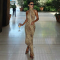 Cryptographic Fashion Halter Leopard Sexy Backless Maxi Dress Women Club Outfits Bandage Embellished Long Dresses Robe Clothes
