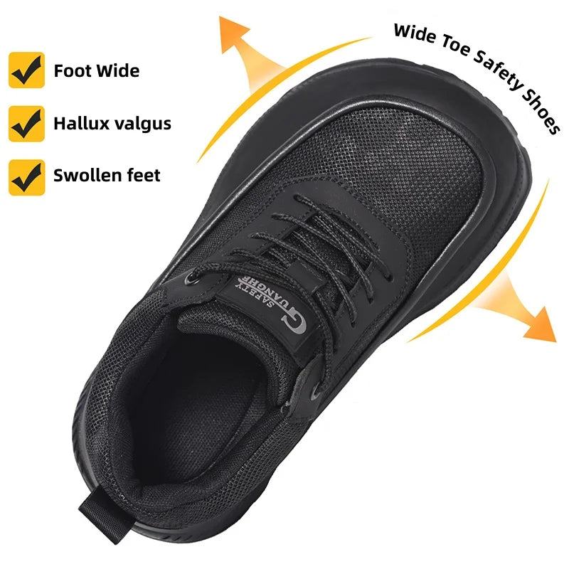 Wide Toe Work Safety Shoes Men Indestructible Steel Toe Shoes Breathable Security Work Sneakers Protective Safety Boots