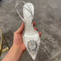 Luxury Diamond Pearls Lace Mesh Women Pumps Elegant Pointed toe Thin High heels Fashion Summer Slingbacks Wedding Party Shoes