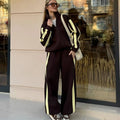 Women's Fashion Cotton Sport Tracksuit With Casual Pant Stripes Zipper Hoodies Cardigan High Waist Trouser 2 Piece Autumn Outfit