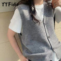 YTFidio Women Cardigan Vest Clothing O-neck Tank Tops Four Button Casual Outerwears Ladies Tops Knitted Solid Casual Autumn 161