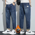 Winter Dark Blue Fleece Jeans for Men Black Loose | SAMAG