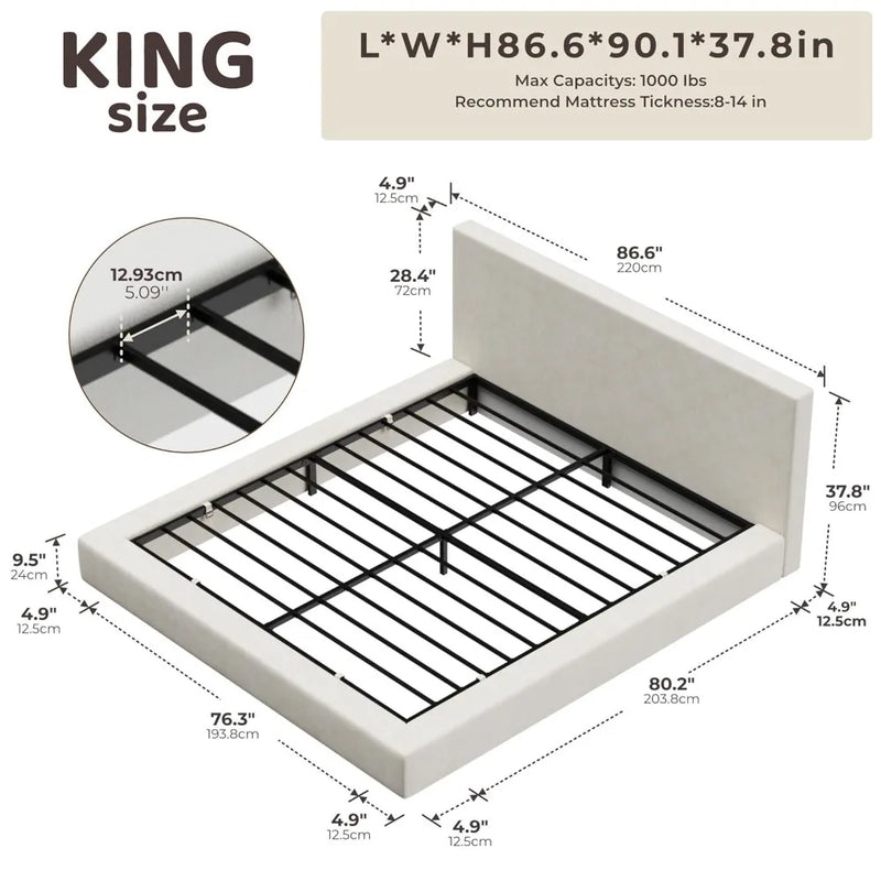 Cloud Upholstered  Bed Frame with Headboard, 5 Inch Foam Padded Platform, No Box Spring, Easy Assembly , Customized