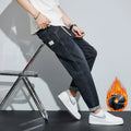 Winter Dark Blue Fleece Jeans for Men Black Loose | SAMAG