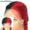 Half Red Half Black Colored Lace Front Braided Wigs For Women 26 Inch Long Synthetic Double Dutch Box Braids Wig With Baby Hair