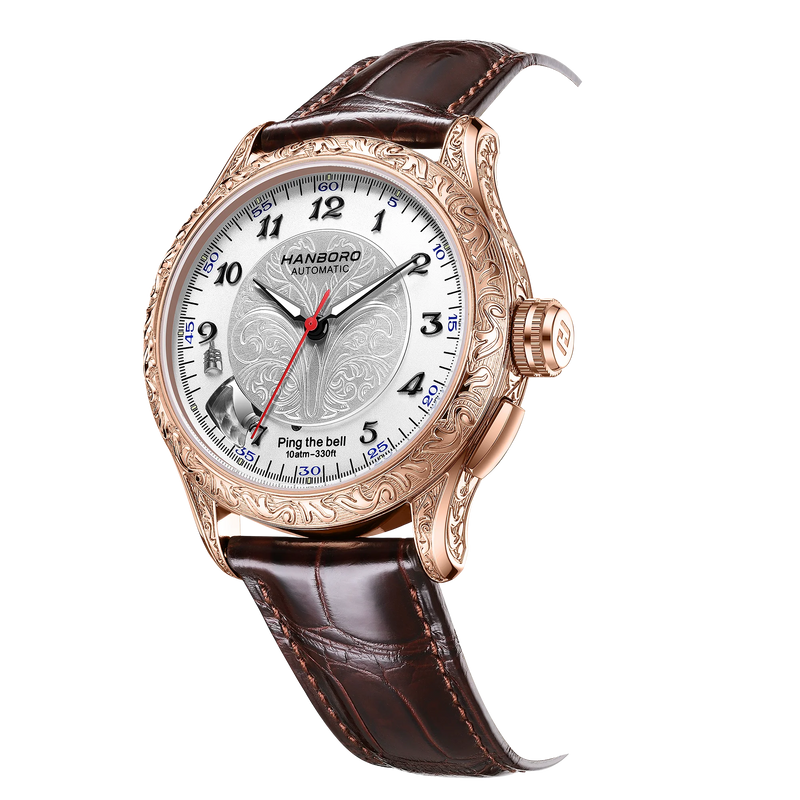 HANBORO Mechanical Alarm Watch Men Automatic Ping Bell Hourly Chime Luxury 100M Waterproof Sapphire Steel Business Unique