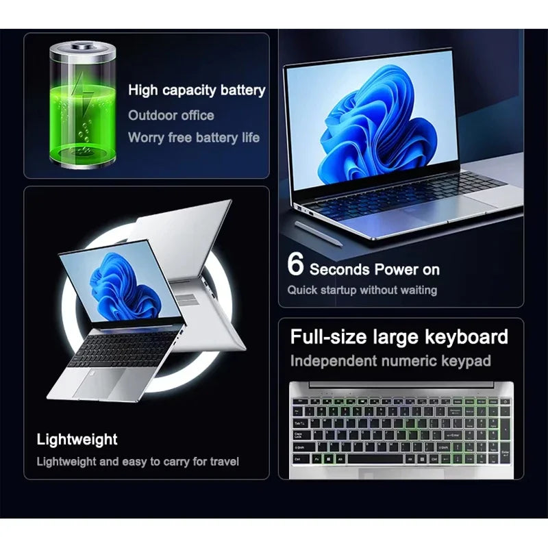 15.6 Inch Full HD IPS Laptop 120Hz Screen Intel Core I7-8650U 32GB RAM 2TB SSD Backlit Keyboard Long Battery Life Windows 11