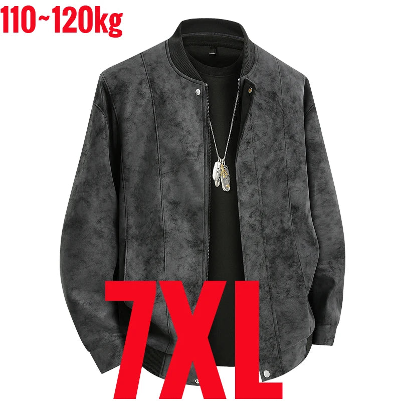 Big Size 8XL Suede Leather Jacket Men Cotton Padded Coat Motorcycle Male Oversize College Large Plus Winter Zipper Windbreaker