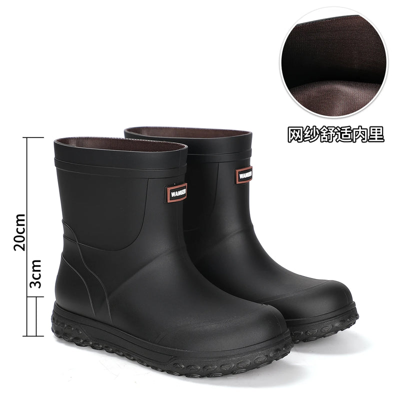High Quality Men's Mid-Calf Rain Boots Anti-Slip Waterproof Thick Bottom Wear-Resistant Outdoor Fishing Shoes for All Seasons