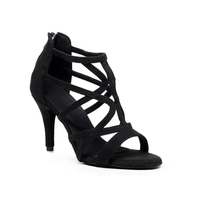 Adult Latin Dance Shoes for Woman Soft Sole Heel Sandal Female Cha Cha Tango Professonal Ballroom Training Stage Boots OEM Heel