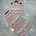 Metallic Striped Pleated Printed Pants Set for Women Fashion 2026 Summer New Slim Fit Elastic Vest + Straight Pants 2-Piece Set