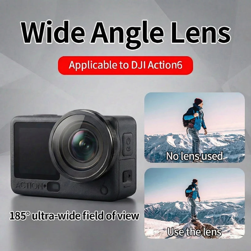 185° Ultra Wide Angle Lens for DJI Osmo Action 6 HD Optical Glass Filter Action Camera Accessories Quick Install
