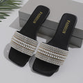 2026 New Women's Flat Bottom Sandals  Summer New Style Beaded Rhinestone Shoes Womens Outdoor Fashion Slippers