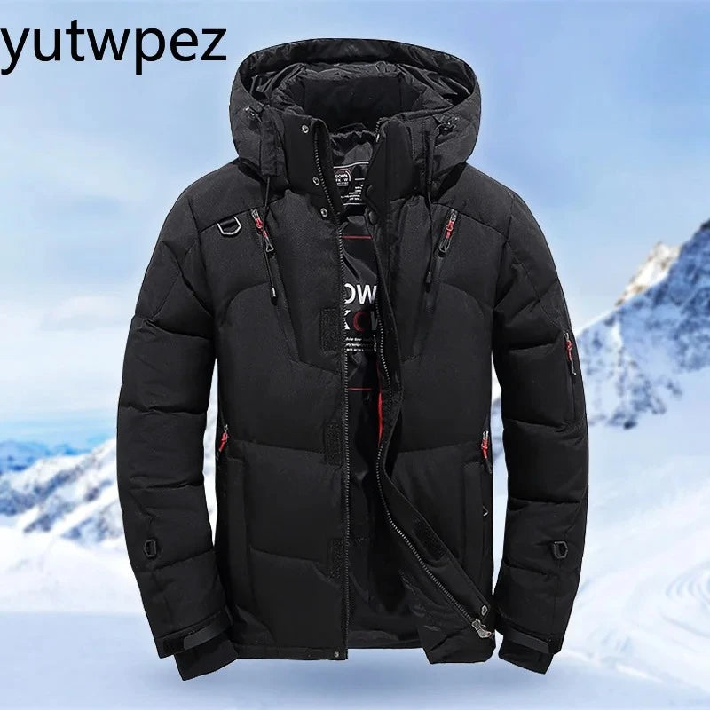 Outdoor Hiking Sports Running Down Jacket Men White Duck Winter Coat Windproof Warm Parka Travel Camping Overcoat Thicken Hooded