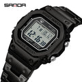SANDA 2162 Men's Electronic Watch Square Waterproof Multi Functional Wrist Watch Square Fashion Night Light Steel Digit Watches