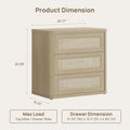 Rattan Night Stand Set of 2, Oversized 3-Drawer Nightstand, Large Bedside Table Boho End Table Storage Cabinet with, Customized