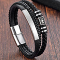 Braided Rope Woven Black Leather Men Bracelets Punk Style Stainless Steel Bangle for Friend Charm Fashion Jewelry Gifts