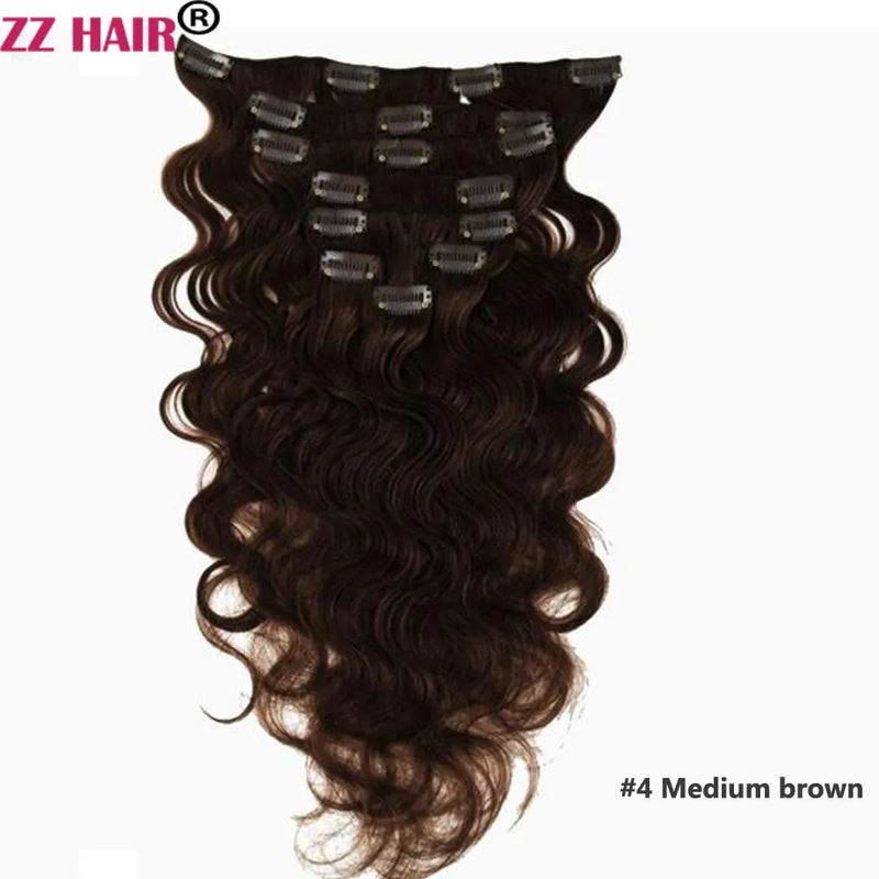 ZZHAIR Clip In 100% Human Remy Hair Extensions 16"-28" 8Pcs Set 100g-160g Full Head Body Wavy Natural