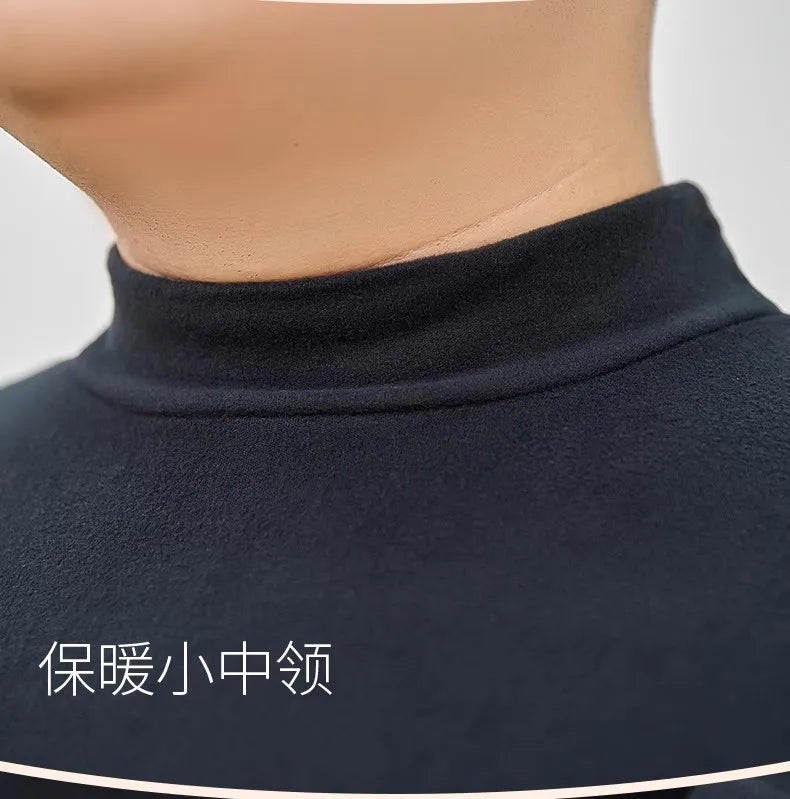 2pcs Winter Men Thickening Velvet Thermal Underwear Plus Size Tops Pants Half-high Collar Long-sleeved T-shirt Warm Pullovers